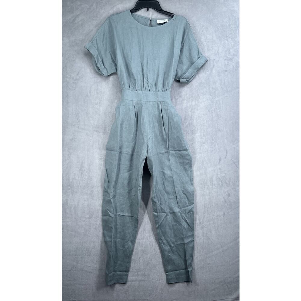 Rumer The Label Loulou Belted Jumpsuit Size Small 100% Linen Gray